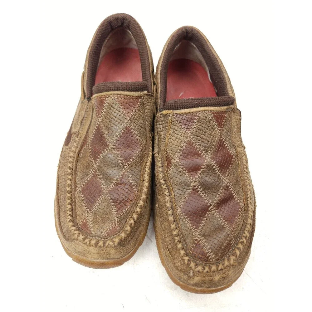 Men's Twisted X Driving Moc Loafers, Argyle Patchwork Style MDMS010 Size 7 M
